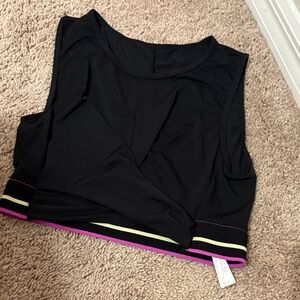 Fabletics Black Crop Tank with Pink Trim